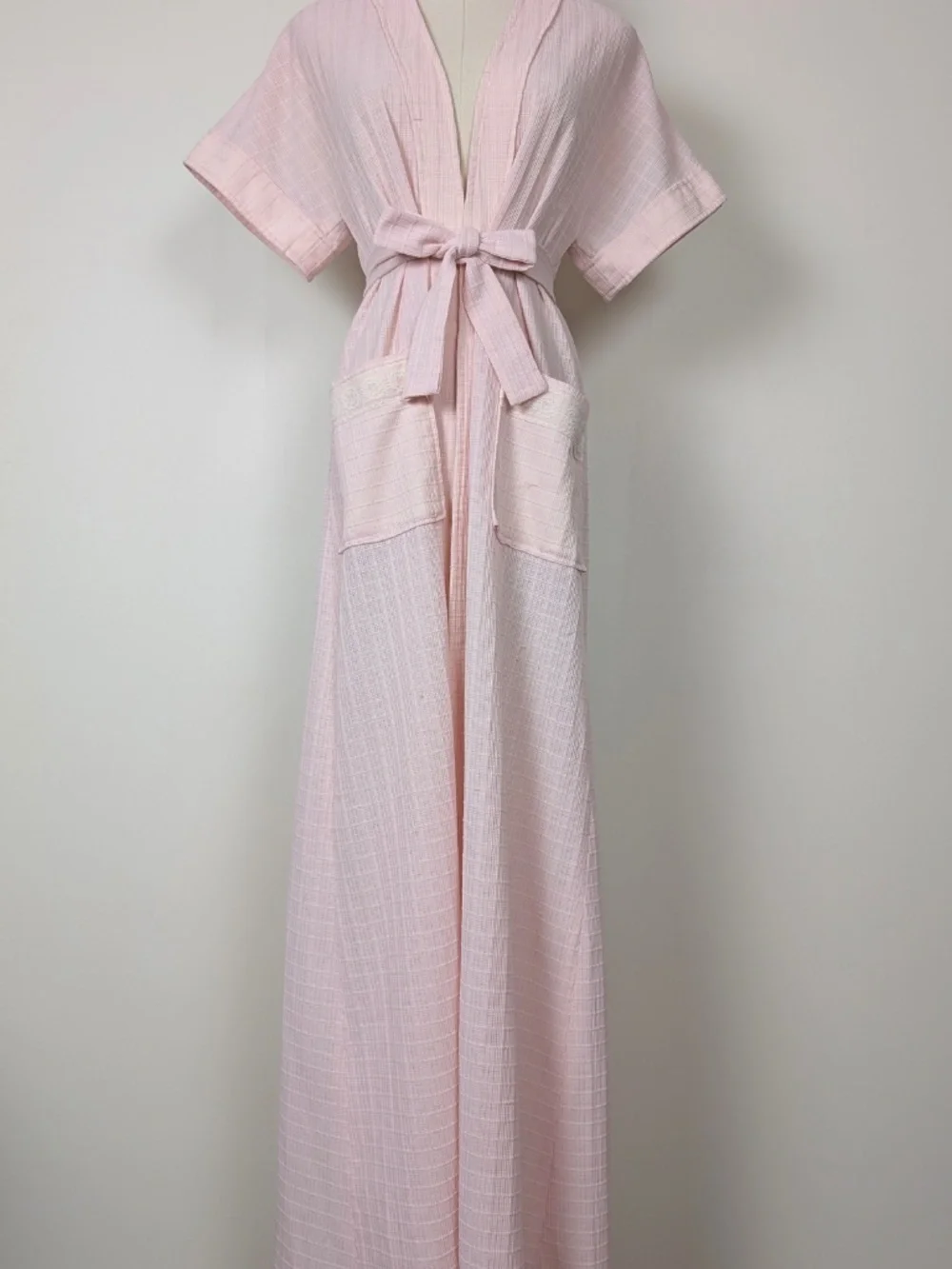 Vintage Robe Baby Pink Maxi Size Small Belted Feminine - Picture 14 of 16